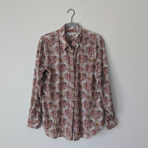 Boden Tops - Boden Crown and Country 100% Silk Printed Union Jack Full Button Up Top